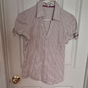 Express White Button-Down with Black Vertical Stripes